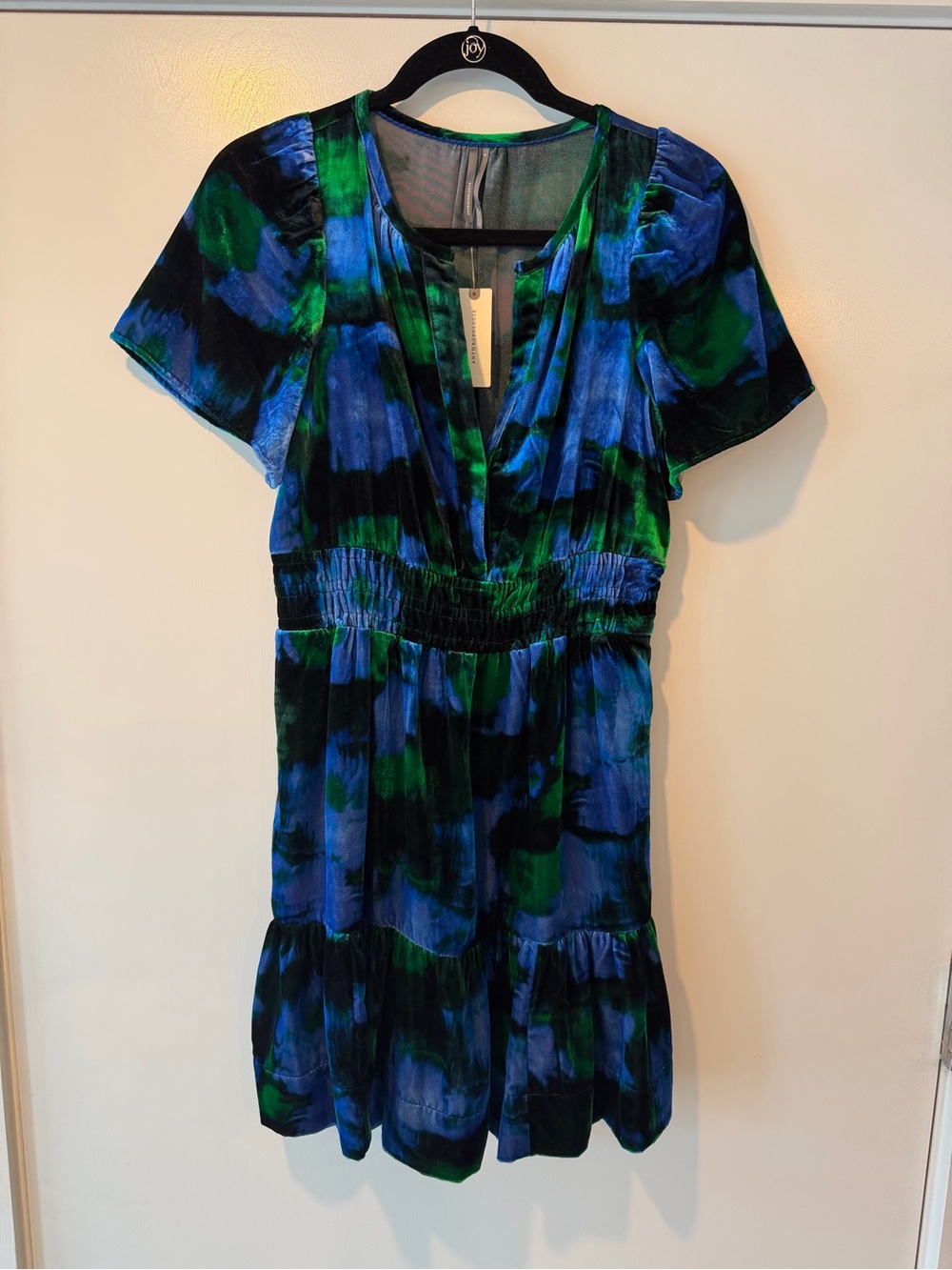 Anthropologie Somerset Blue and Green Velvet Mini Dress